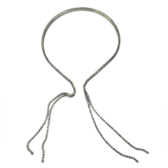 NEW Free People Rhinestone Fringe Headband Double Row Rhinestone Silver Tone - Picture 1 of 5